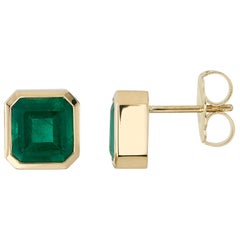 Handcrafted Teddi Asscher Cut Emerald Earrings by Single Stone
