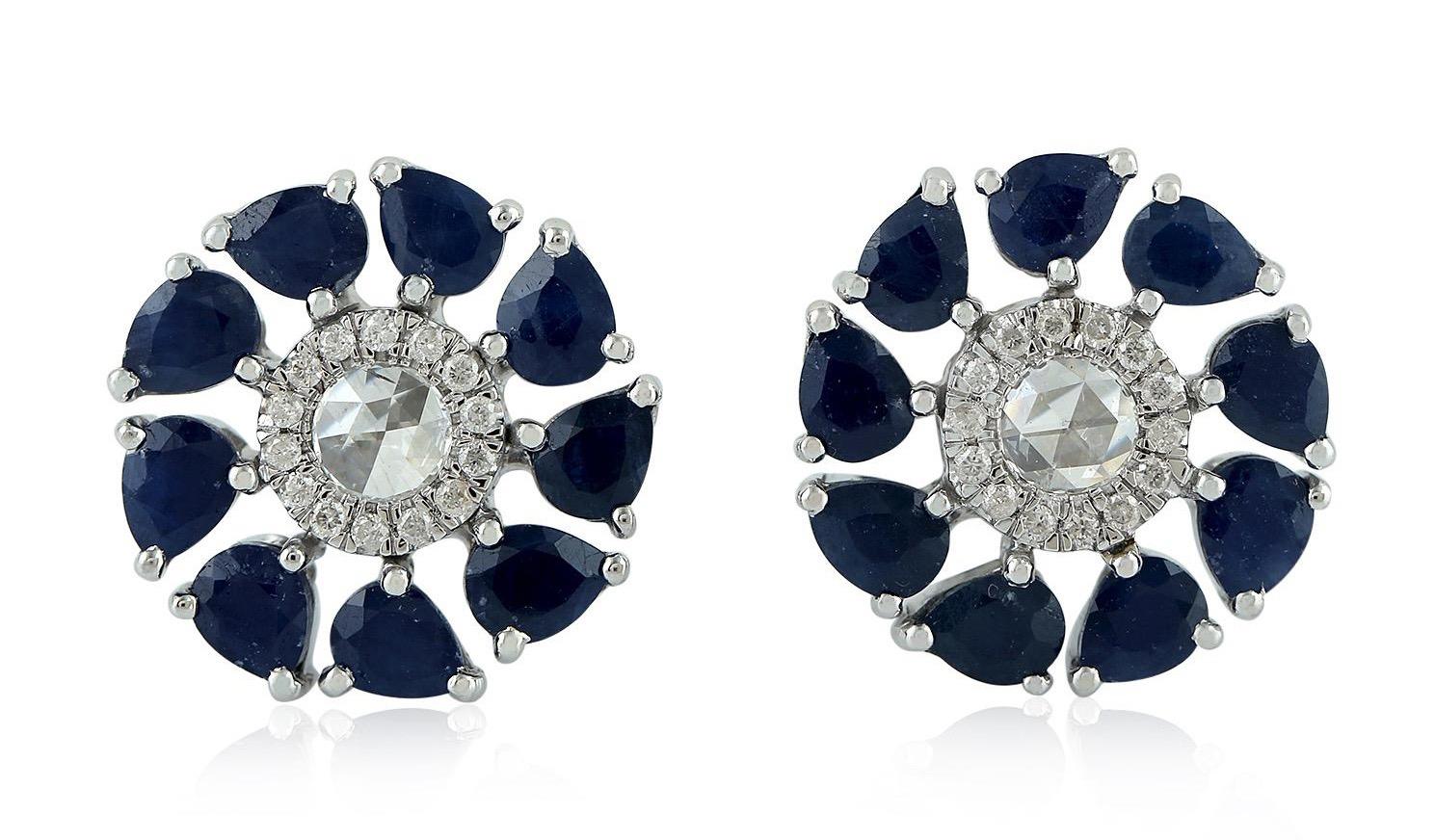 Modern 4.65 Carat Blue Sapphire Diamond 18 Karat White Gold Camilla Earrings For Sale