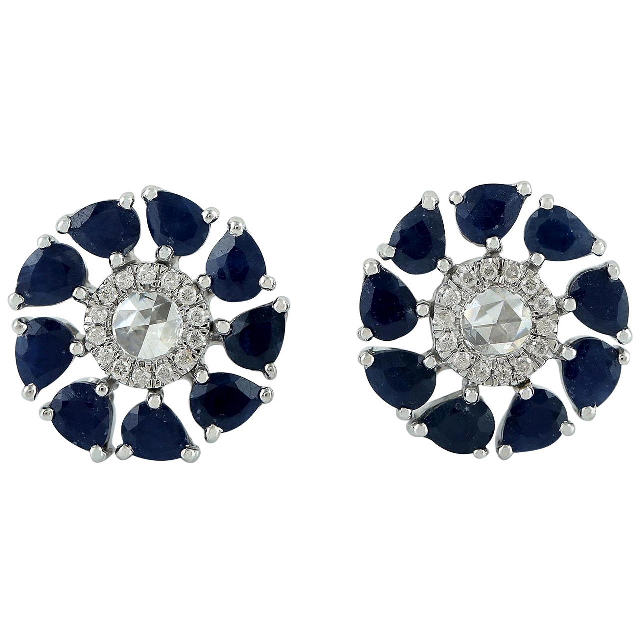 4.65 Carat Blue Sapphire Diamond 18 Karat White Gold Camilla Earrings For Sale