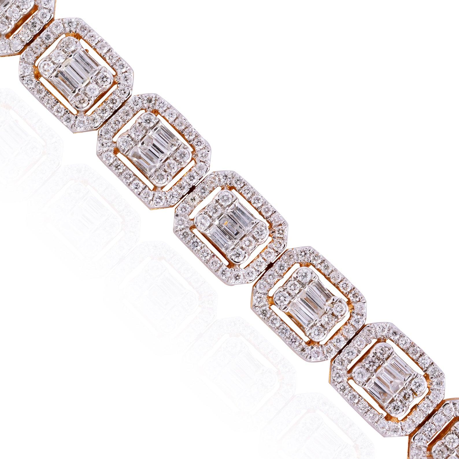 A beautiful bracelet handmade in 14K gold and set in 4.65 carats of baguette sparkling diamonds. 
Wear it alone or stack it with your favorite pieces.

FOLLOW MEGHNA JEWELS storefront to view the latest collection & exclusive pieces. Meghna Jewels