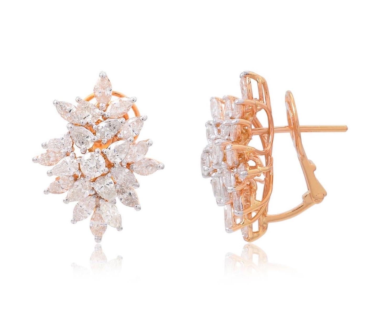 Contemporary 4.65 Carat Diamond 18 Karat Rose Gold Cluster Stud Earrings For Sale