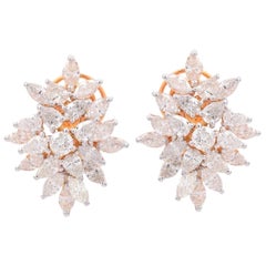 Clous d'oreilles en or rose 18 carats avec grappe de diamants de 4,65 carats