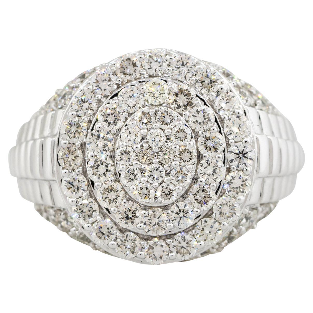 4.65 Carat Diamond Pave Round Layered Wide Mens Ring 14 Karat in Stock For Sale