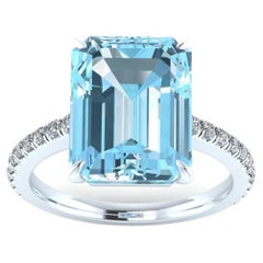 3.90 Carat Emerald Aquamarine Pave Diamond 14k white Cocktail Ring