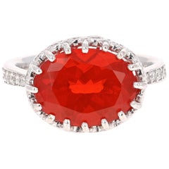 4.65 Carat Fire Opal Diamond 14 Karat White Gold Ring