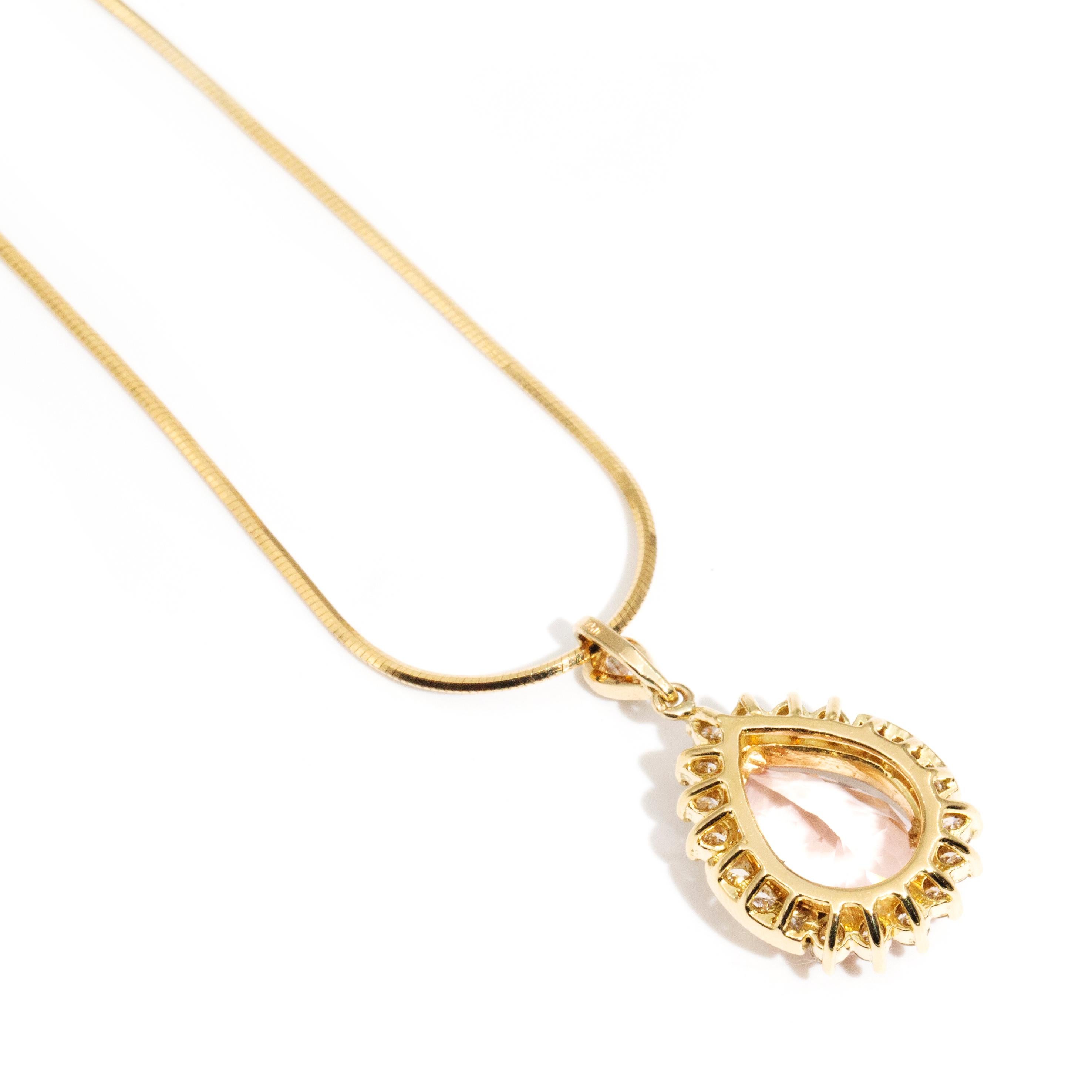 4.65 Carat Light Pink Morganite and Diamond Halo Pendant and Chain 18 Carat Gold 10