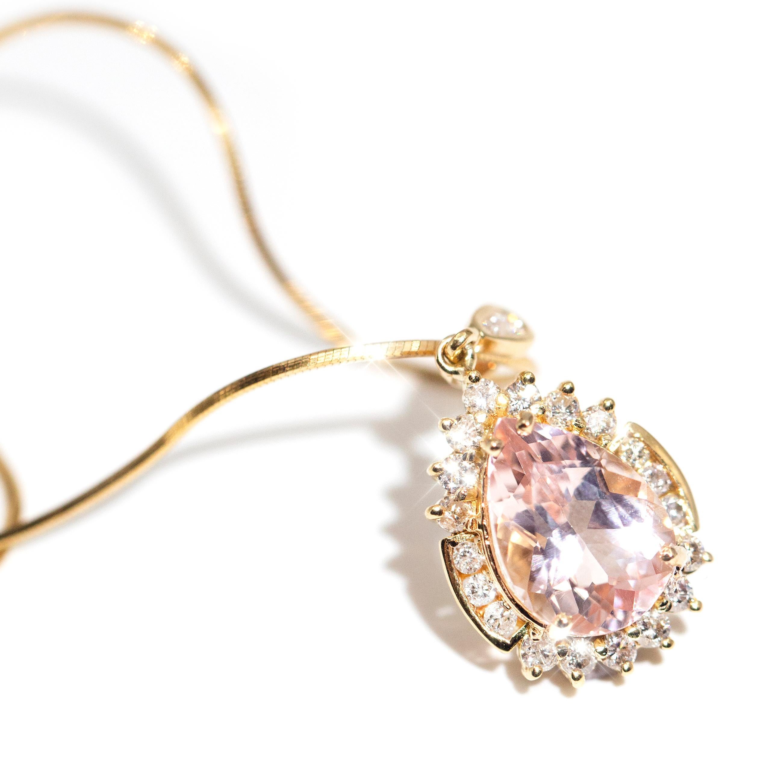 4.65 Carat Light Pink Morganite and Diamond Halo Pendant and Chain 18 Carat Gold 2