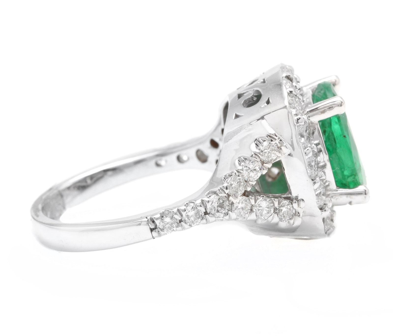 Emerald Cut 4.65 Carat Natural Emerald and Diamond 14 Karat Solid White Gold Ring For Sale