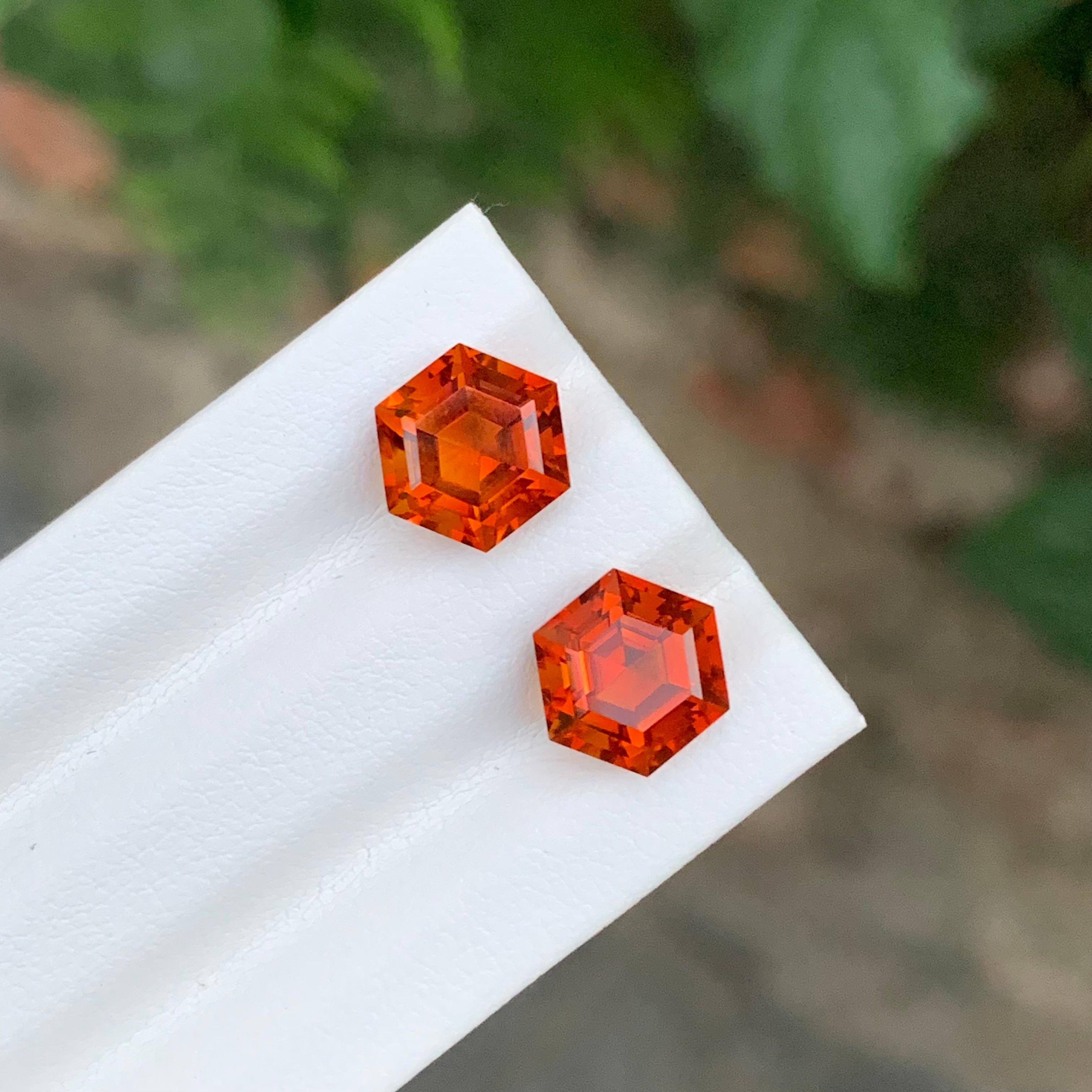 4,65 Karat natürlicher loser Madeira Citrin Paar Sechseck Form Edelstein für Ohrringe (Hexagonschliff) im Angebot