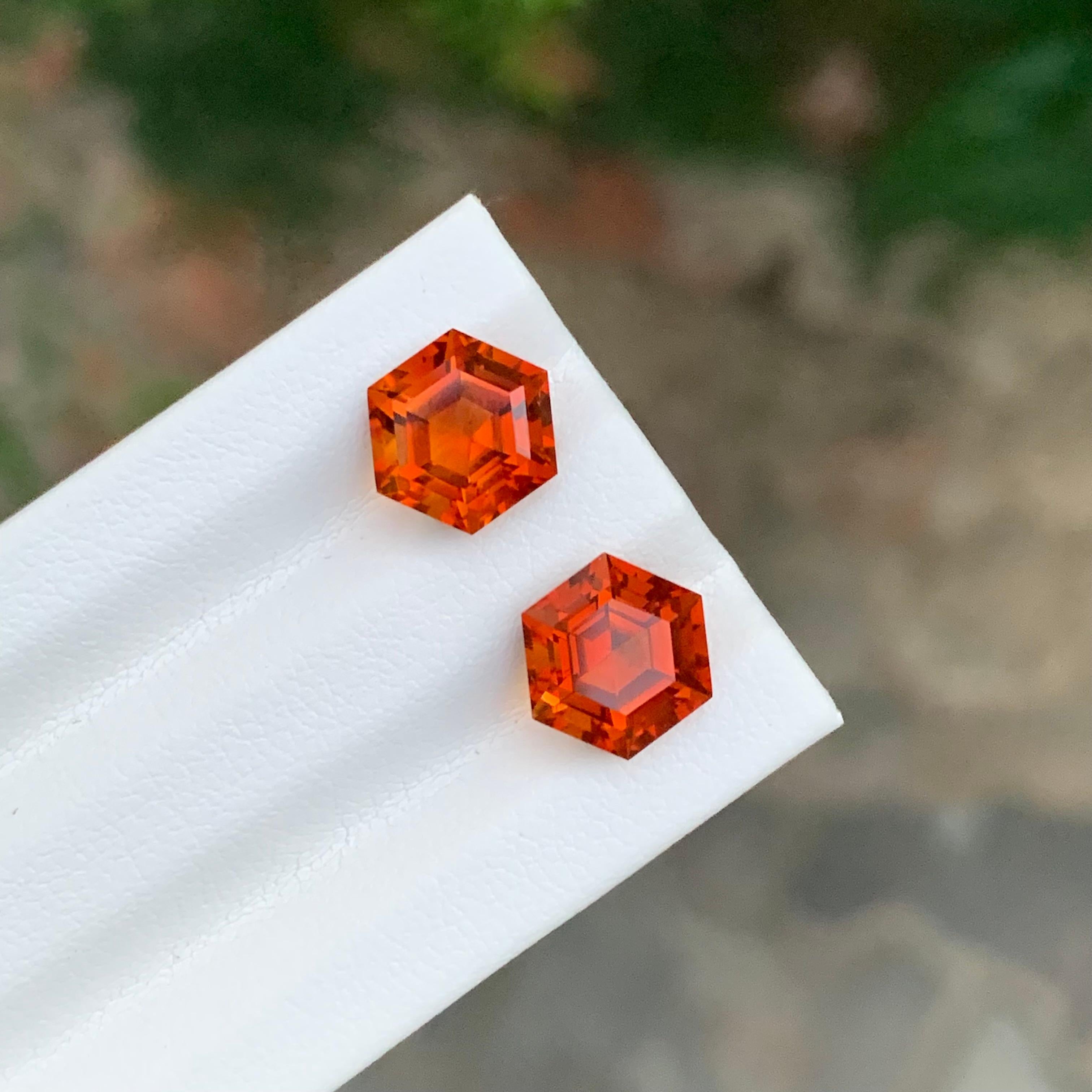 4,65 Karat natürlicher loser Madeira Citrin Paar Sechseck Form Edelstein für Ohrringe für Damen oder Herren im Angebot