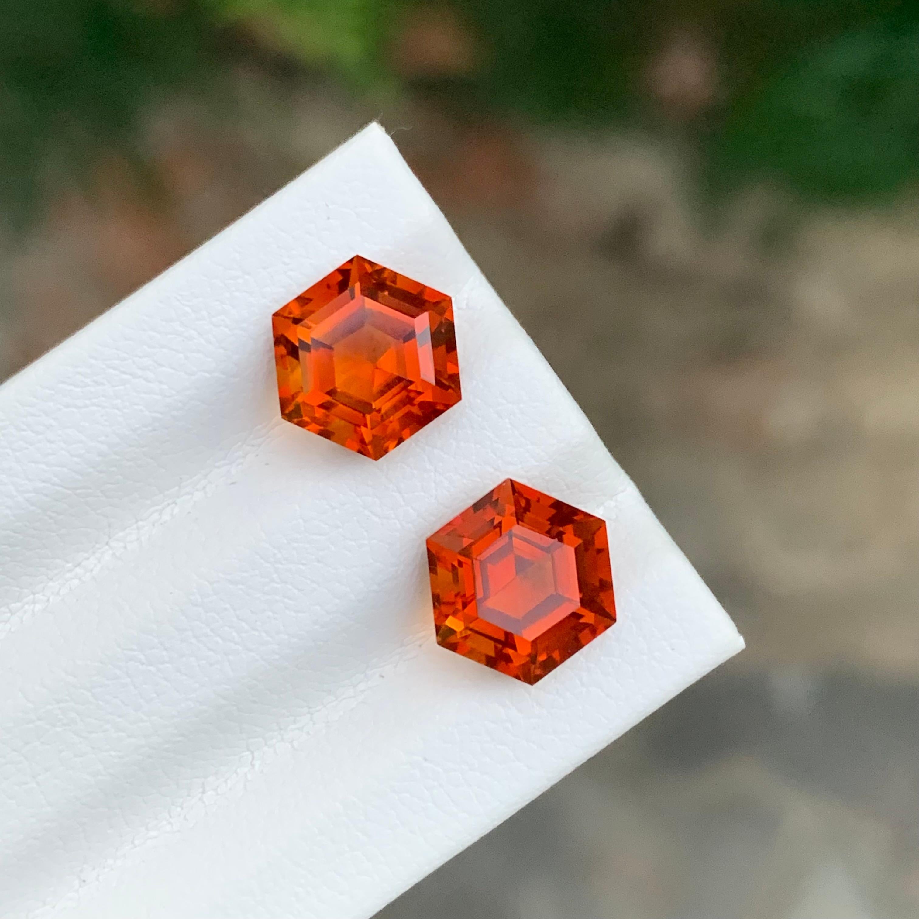 4,65 Karat natürlicher loser Madeira Citrin Paar Sechseck Form Edelstein für Ohrringe im Angebot 1