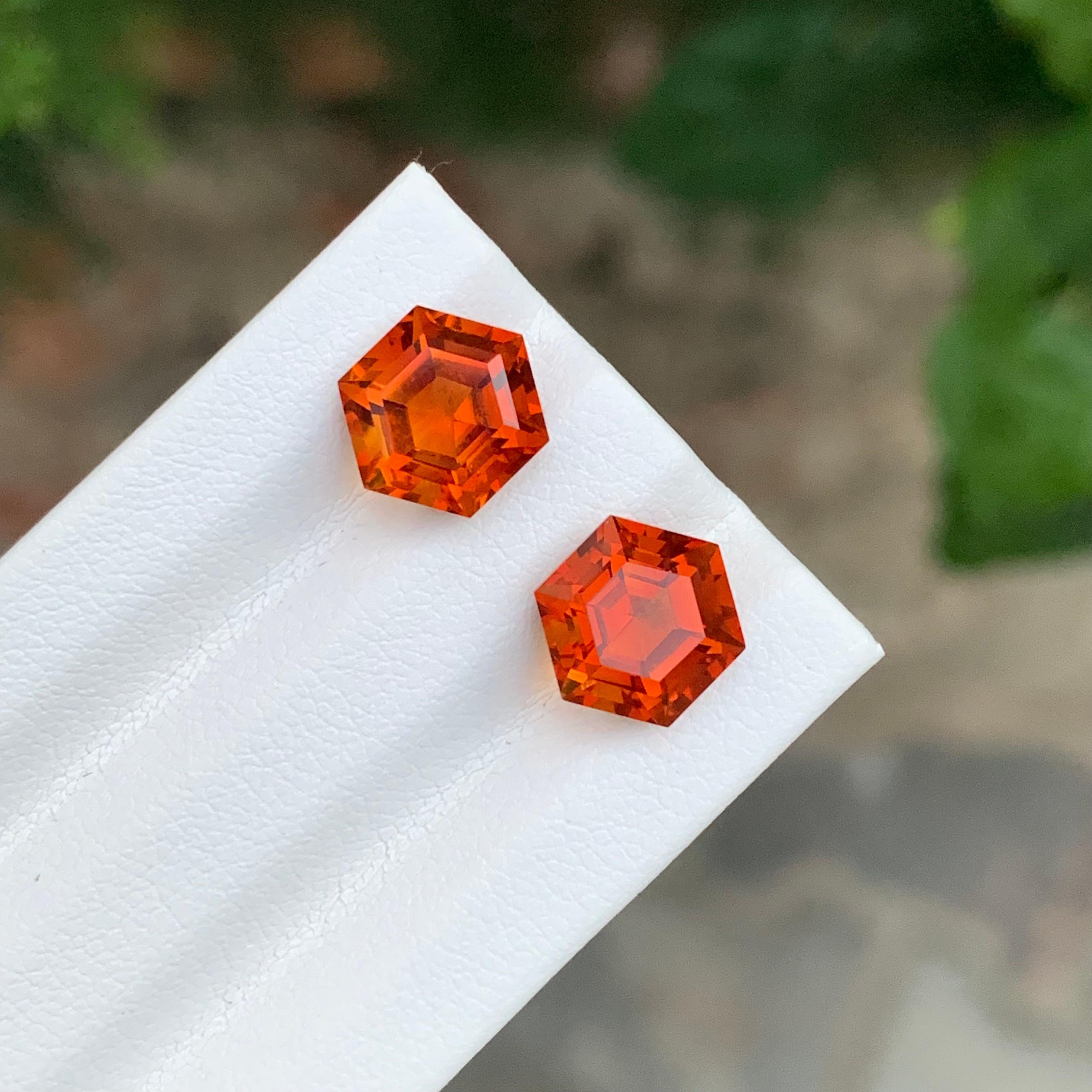 4,65 Karat natürlicher loser Madeira Citrin Paar Sechseck Form Edelstein für Ohrringe im Angebot 2