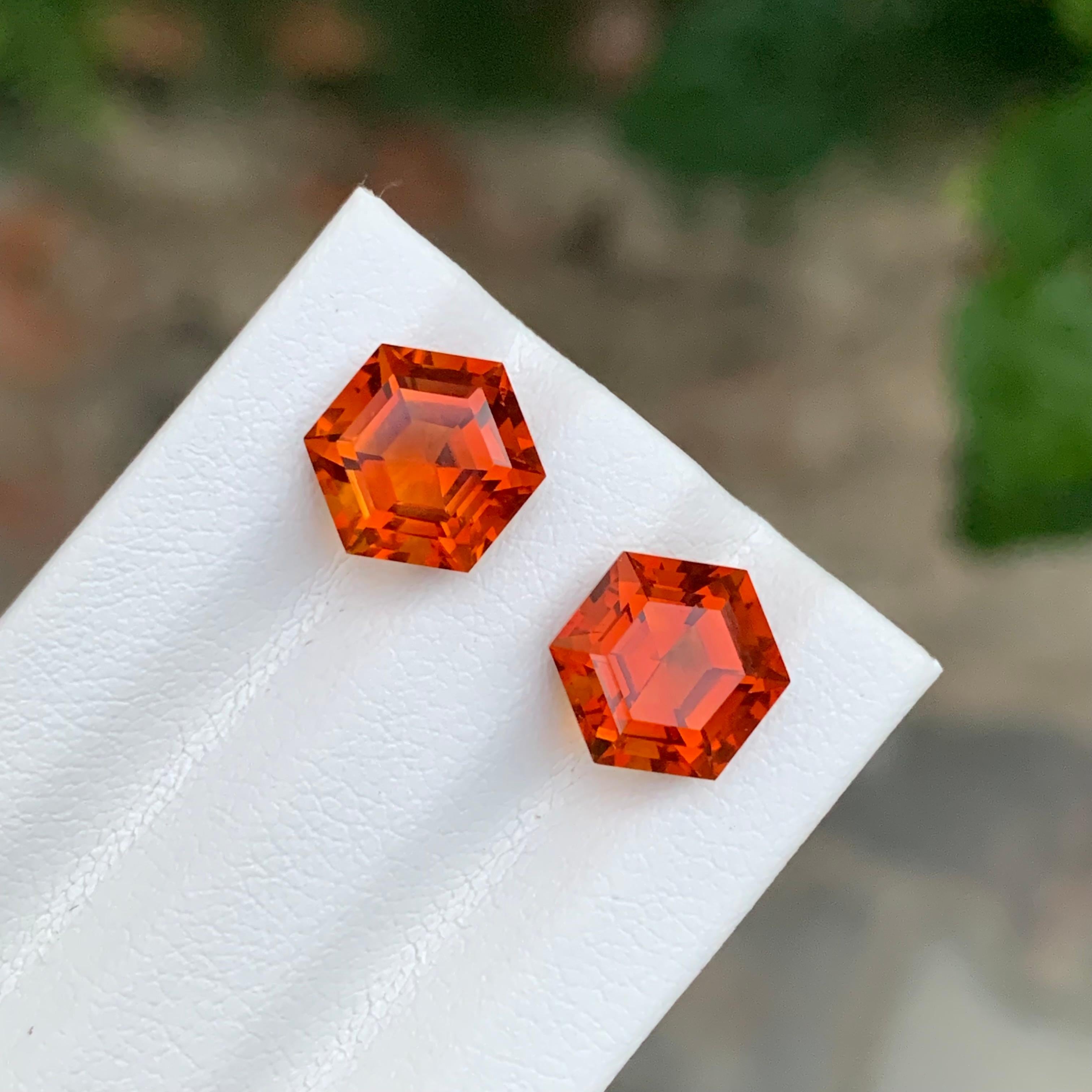 4,65 Karat natürlicher loser Madeira Citrin Paar Sechseck Form Edelstein für Ohrringe im Angebot 3