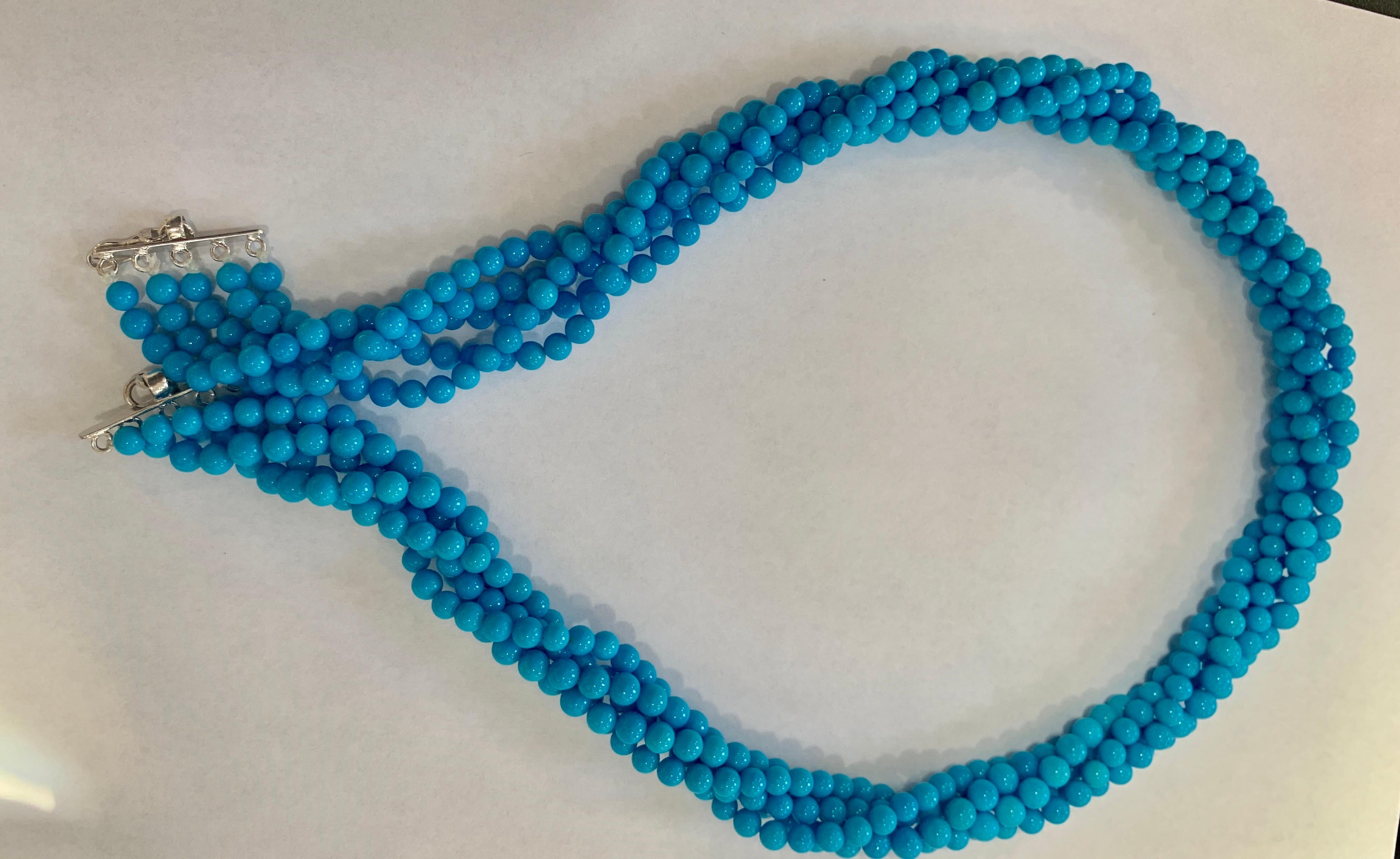 465 Carat Natural Sleeping Beauty Turquoise Necklace, Multi Strand 18 Karat Gold In Excellent Condition For Sale In New York, NY
