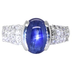 4.65 Carat Natural Star Sapphire and Diamond Ring Set in Platinum