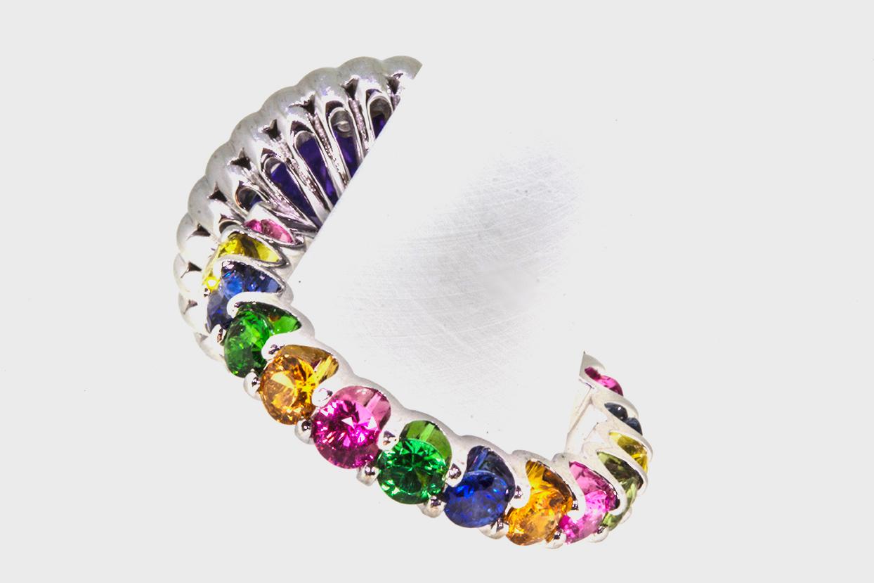 Oval Cut 4.65 Carat Oval Tanzanite Diamond and Rainbow Gemstone Cocktail Ring For Sale