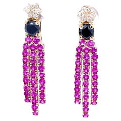 4.65 Carat Pink Sapphire Black Diamond 14 Karat Yellow Gold Earrings