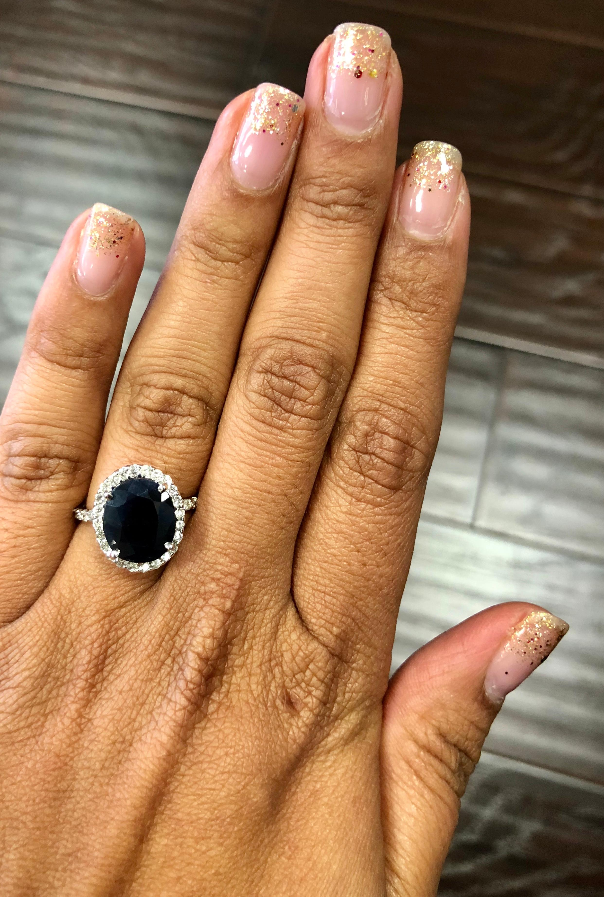 4,65 Karat Saphir Diamant 14K Weißgold Halo-Ring im Zustand „Neu“ im Angebot in Los Angeles, CA