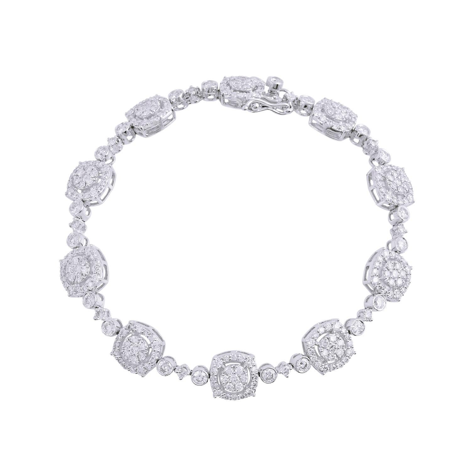 Modern 4.65 Carat SI Clarity H Color Diamond Charm Bracelet 14 Karat White Gold Jewelry For Sale