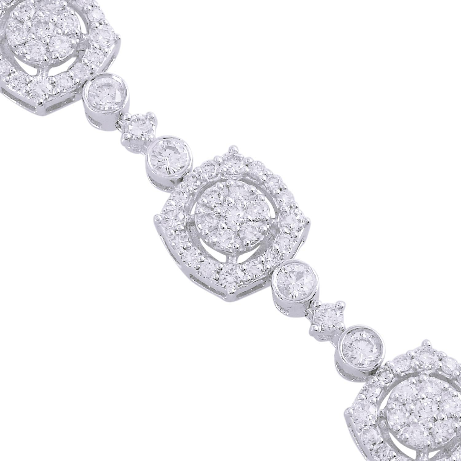 Round Cut 4.65 Carat SI Clarity H Color Diamond Charm Bracelet 14 Karat White Gold Jewelry For Sale
