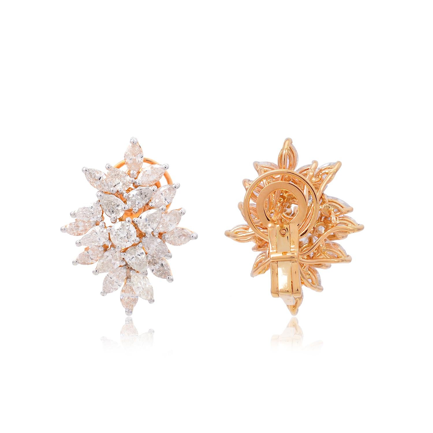 Modern 4.65 Carat SI Clarity HI Color Diamond Earrings 14 Karat Rose Gold Fine Jewelry For Sale