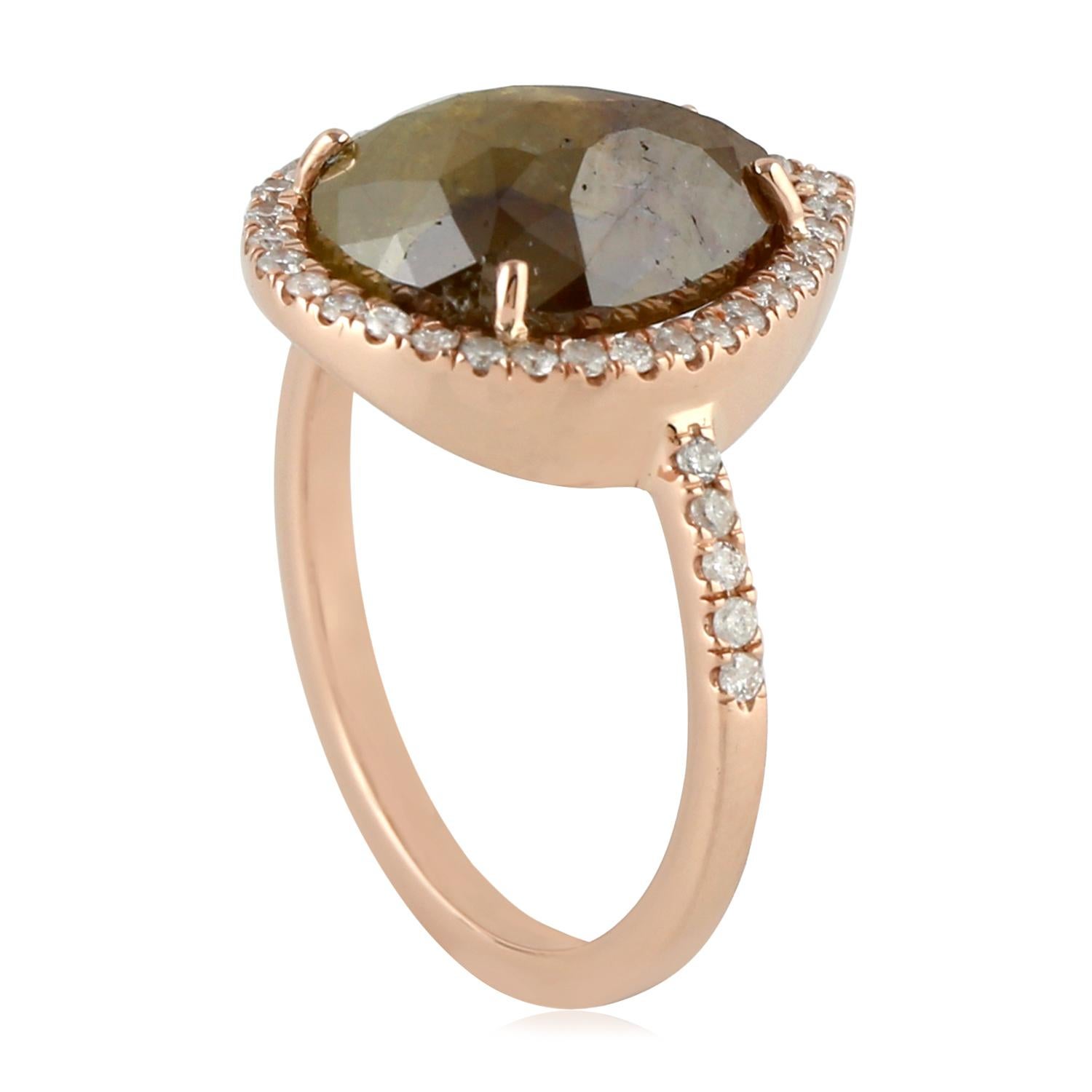 Uncut 4.65 Carat Slice Diamond 18 Karat Gold Ring For Sale