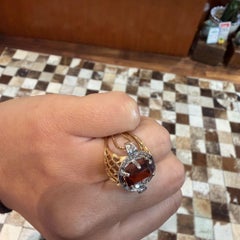 4.65 Carat Spessartine Garnet Diamond Lattice Wide Band 18K Two Tone Gold Ring