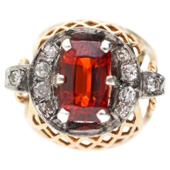 4.65 Carat Spessartine Garnet Diamond Lattice Wide Band 18K Two Tone Gold Ring