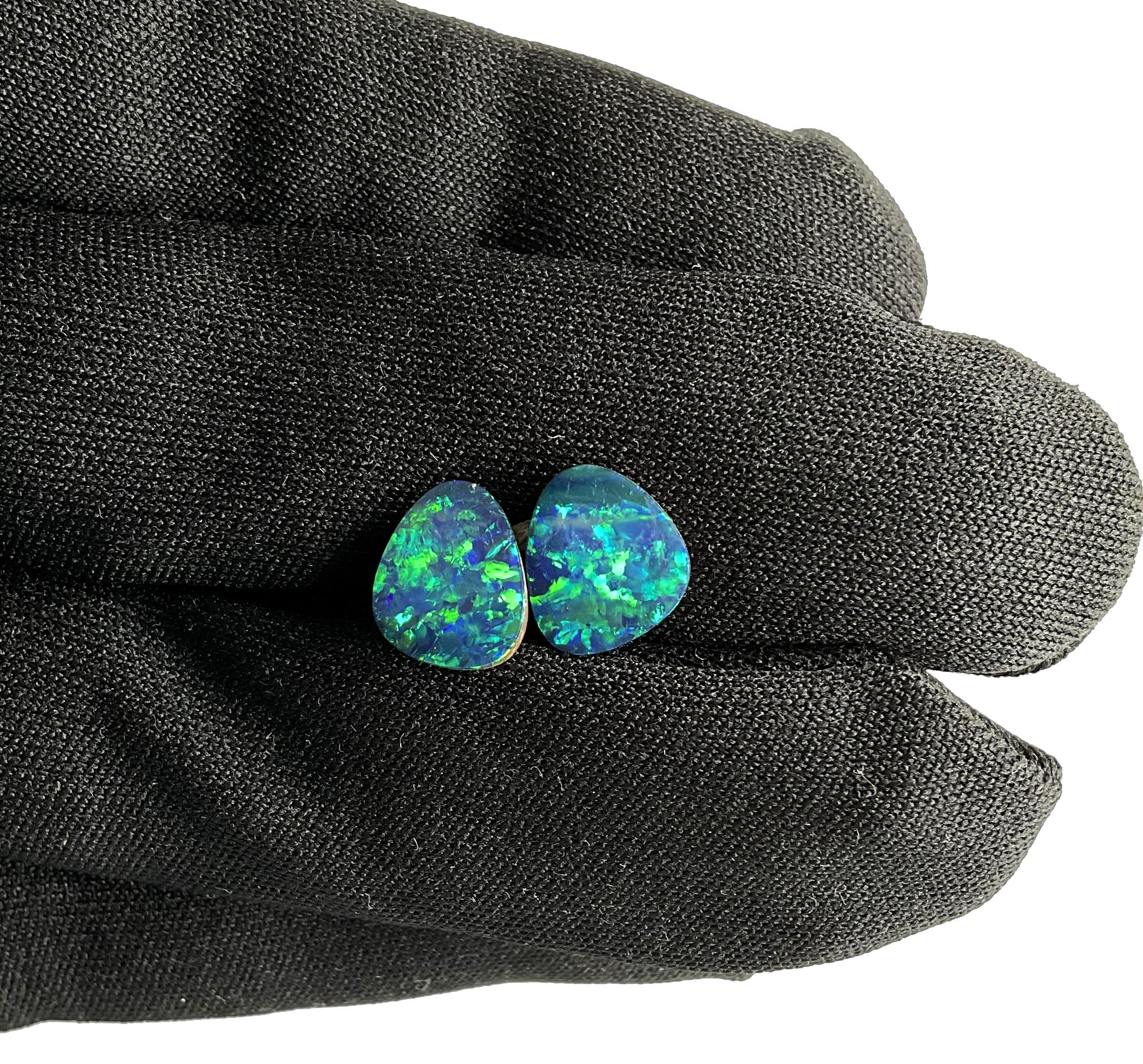 4.65 Carats Australian Opal Pair Royal Green Flash with blue play of color Gem For Sale 6