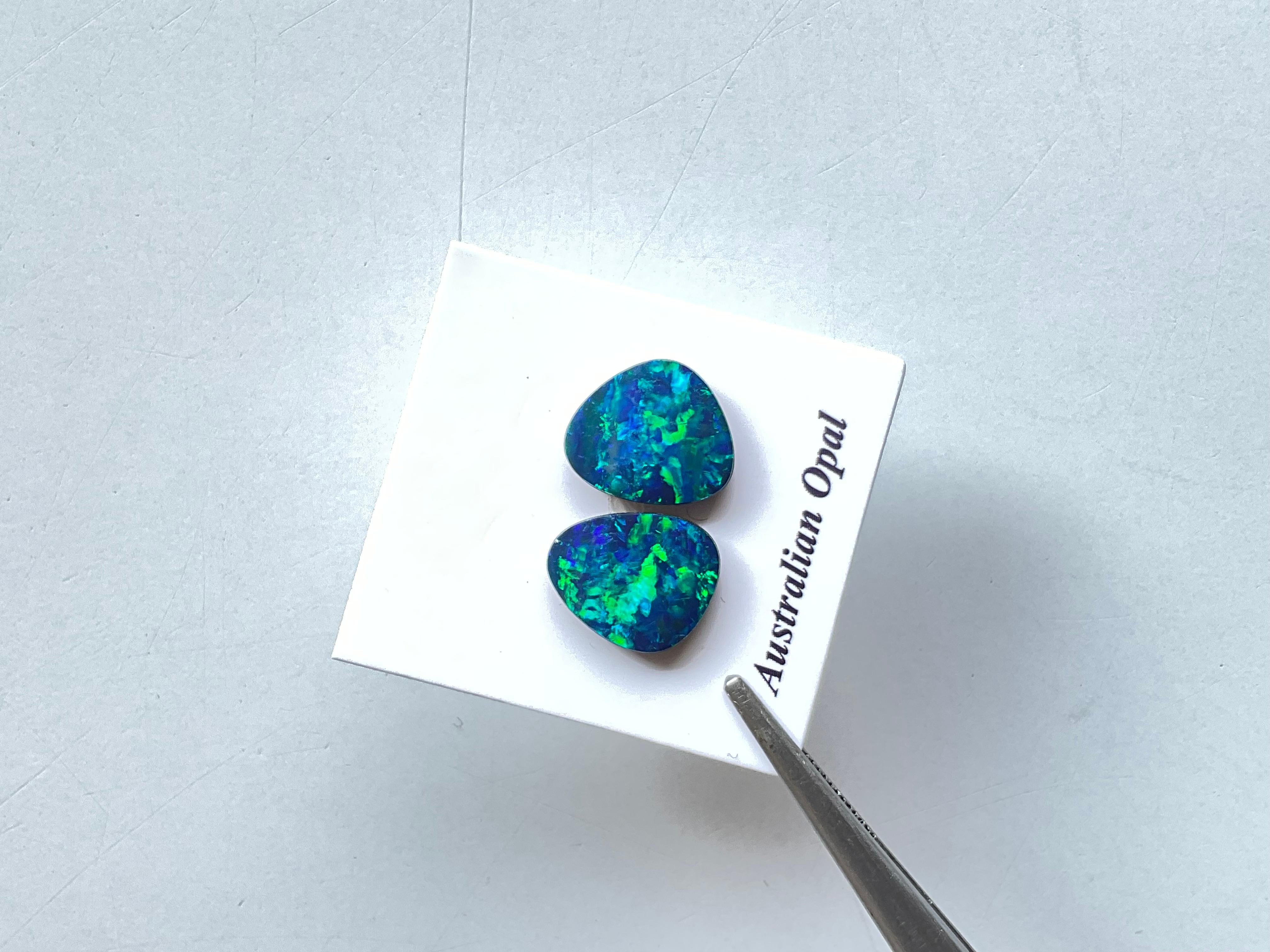 4.65 Carats Australian Opal Pair Royal Green Flash with blue play of color Gem For Sale 2