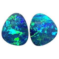 4.65 Carats Australian Opal Pair Royal Green Flash with blue play of color Gem