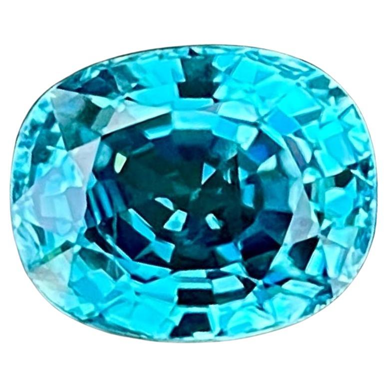 4.65 carats Blue Zircon Stone Cushion Cut Natural Cambodian Gemstone