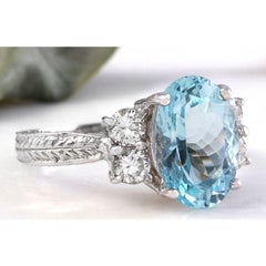 4.65 Carat Natural Aquamarine and Diamond 14 Karat Solid White Gold Ring