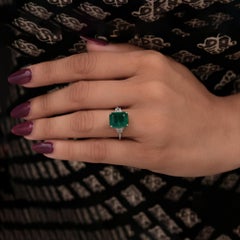 4.65 Ct Emerald Gemstone Cocktail Diamond Ring 18k White Gold Handmade Jewelry