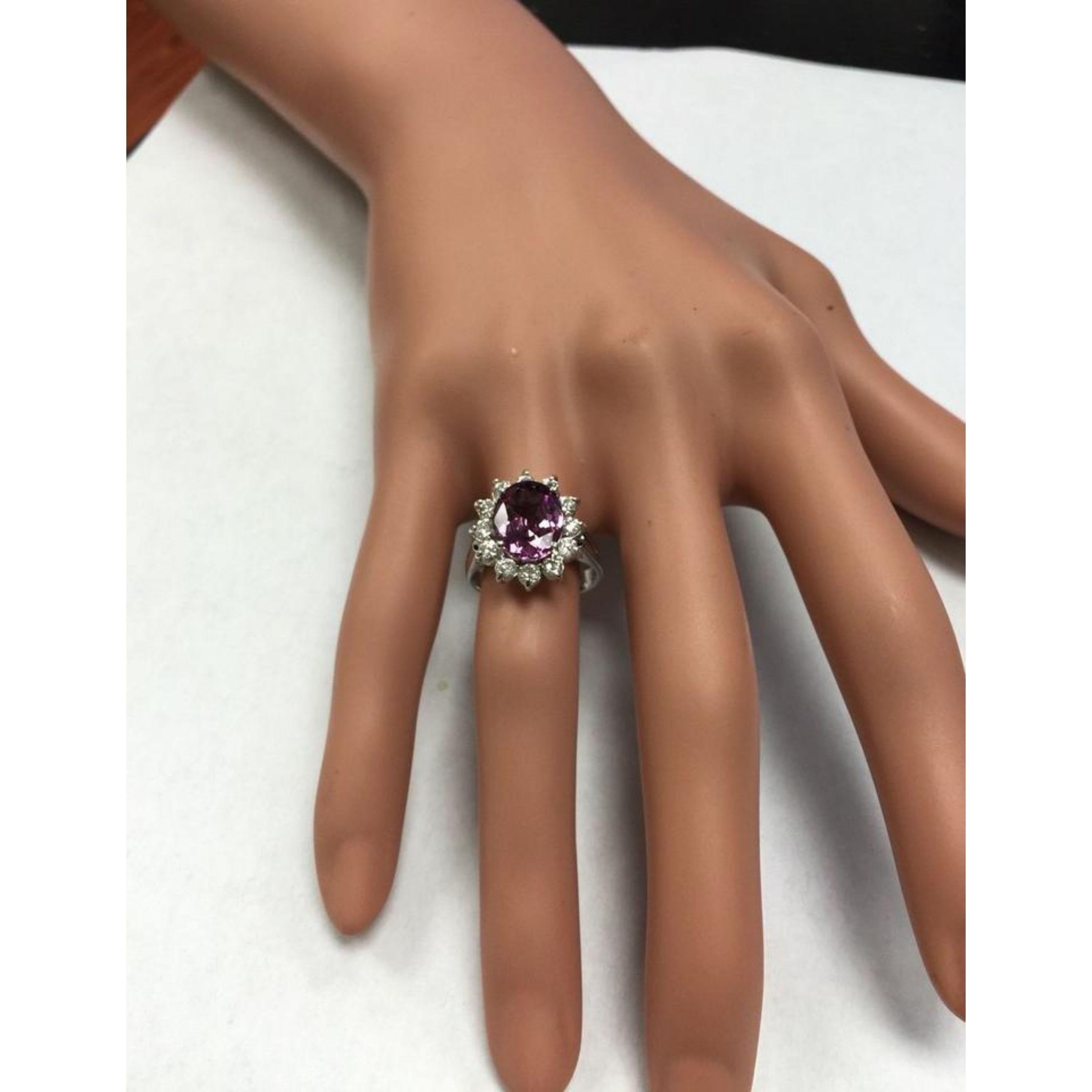 4.65 Ct Exquisite Natural Pink Tourmaline and Diamond 14K Solid White Gold Ring For Sale 5