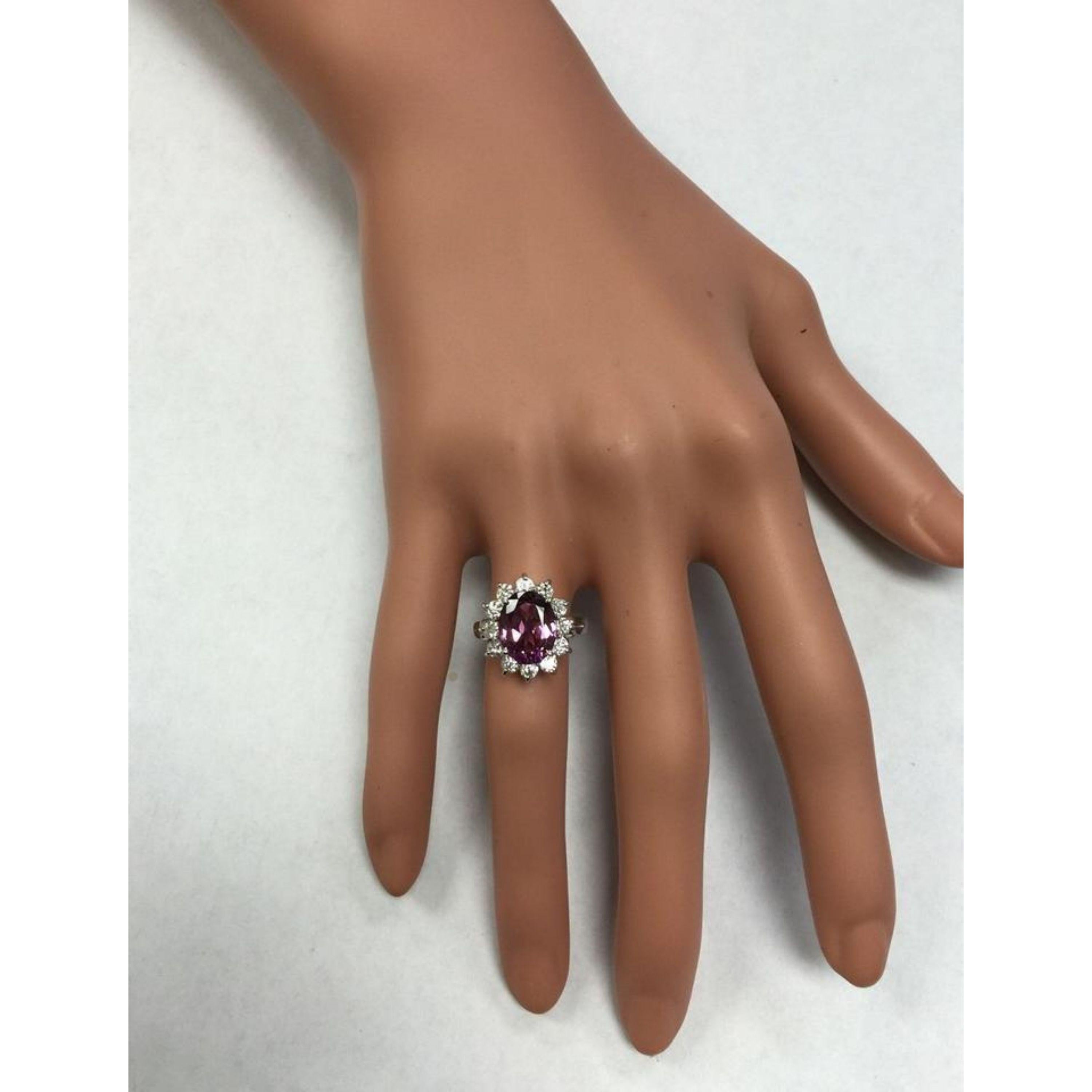 4.65 Carat Natural Pink Tourmaline and Diamond 14K Solid White Gold Ring