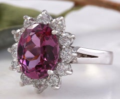 4.65 Ct Exquisite Natural Pink Tourmaline and Diamond 14K Solid White Gold Ring