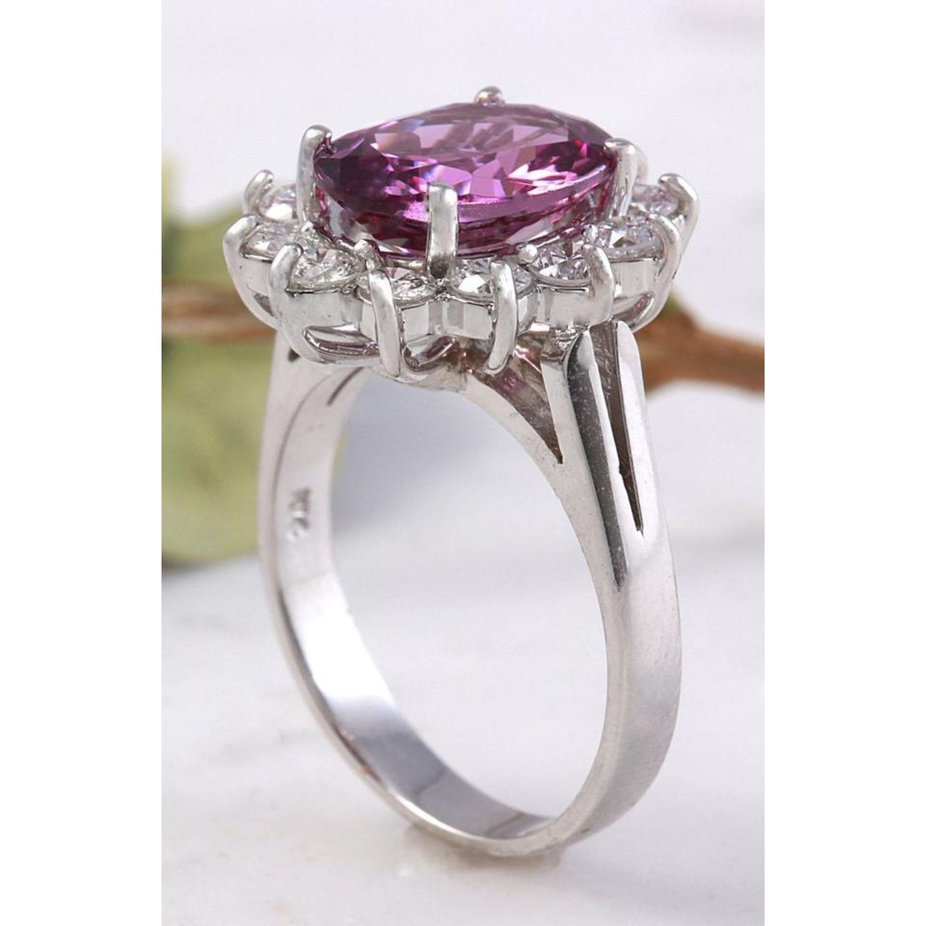 4.65 Ct Exquisite Natural Pink Tourmaline and Diamond 14K Solid White Gold Ring For Sale 3
