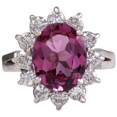 4.65 Ct Exquisite Natural Pink Tourmaline and Diamond 14K Solid White Gold Ring
