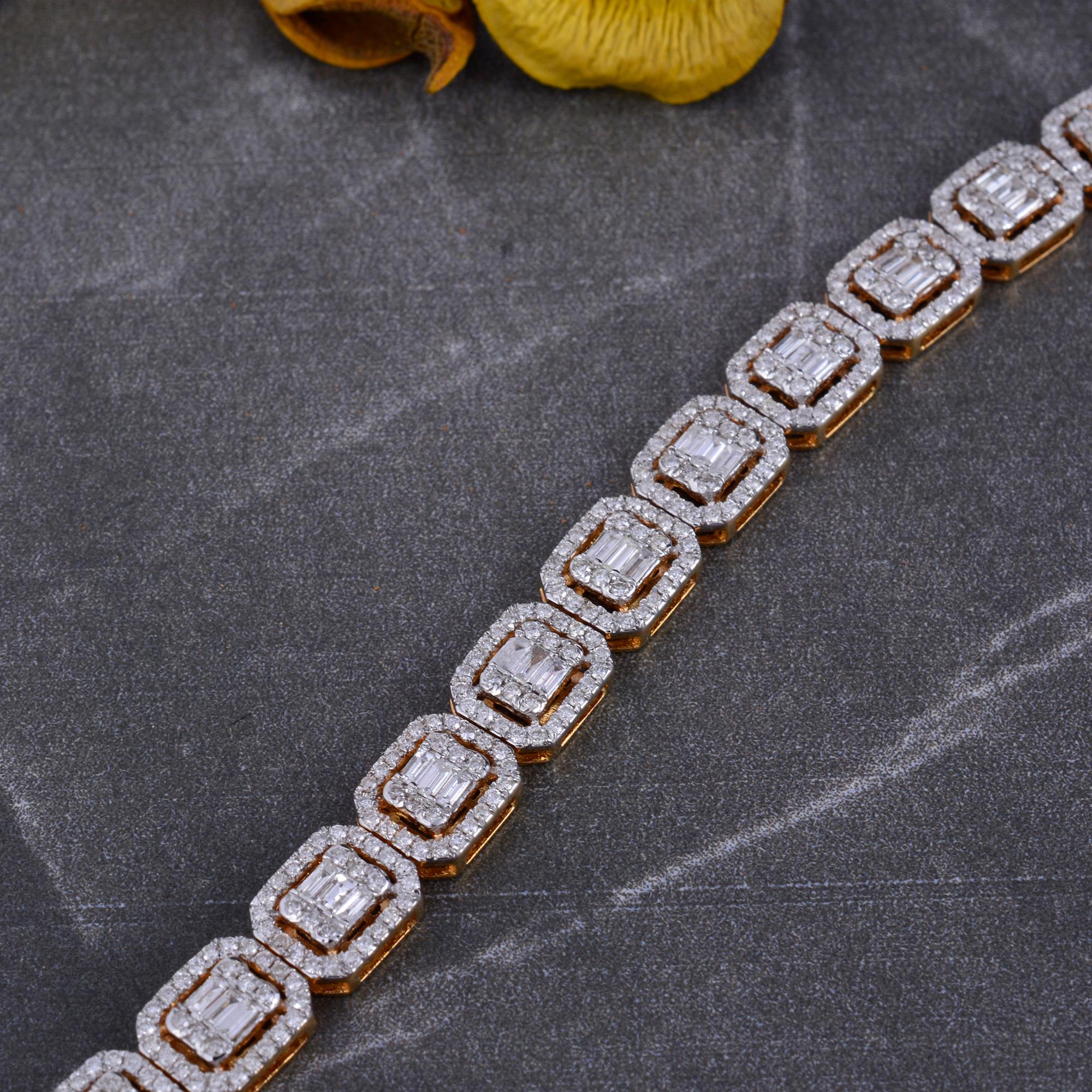4,65 Karat SI Reinheit HI Farbe Baguette Diamant Gliederkette Armband 14k Gelbgold (Moderne) im Angebot