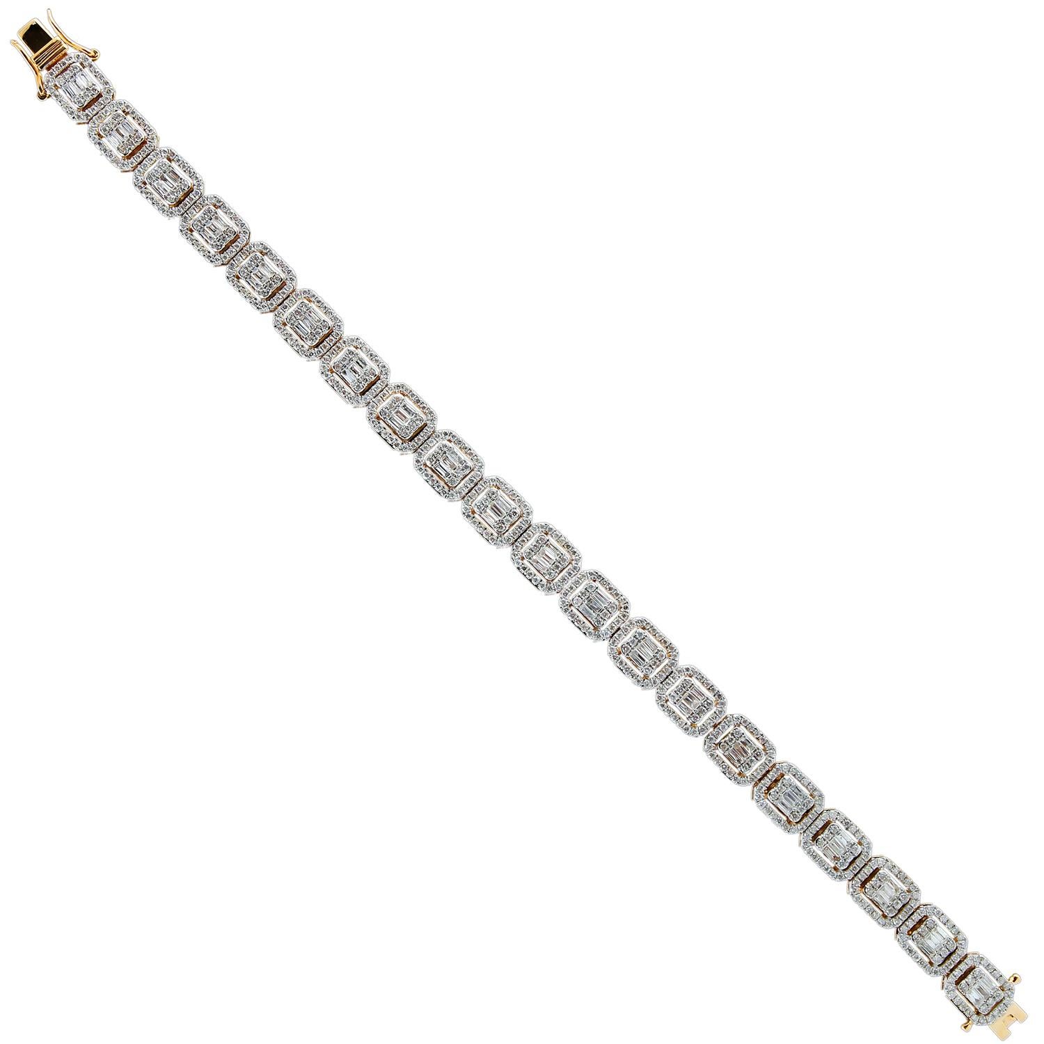 4,65 Karat SI Reinheit HI Farbe Baguette Diamant Gliederkette Armband 14k Gelbgold Damen im Angebot