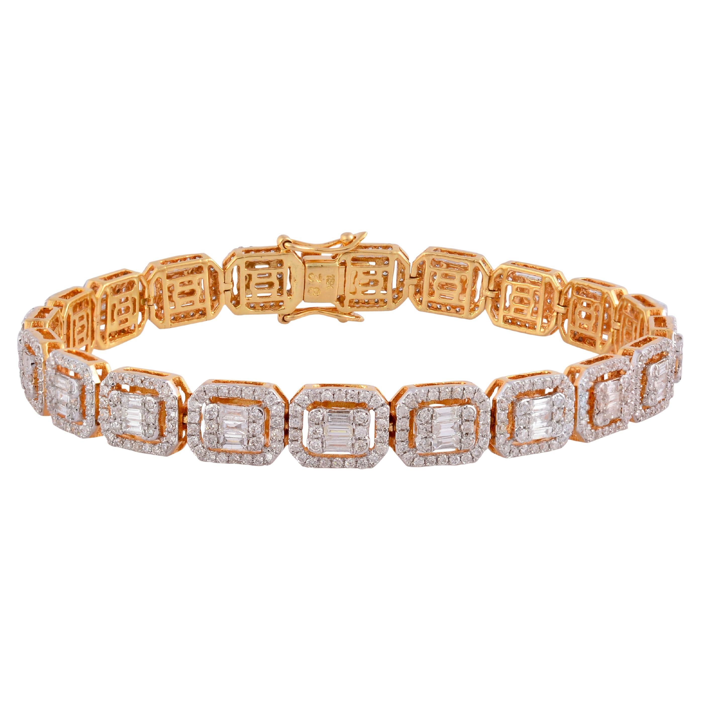 4.65 Ct SI Clarity HI Color Baguette Diamond Link Chain Bracelet 14k Yellow Gold For Sale