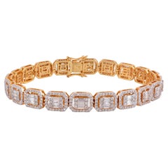 4.65 Ct SI Clarity HI Color Baguette Diamond Link Chain Bracelet 14k Yellow Gold