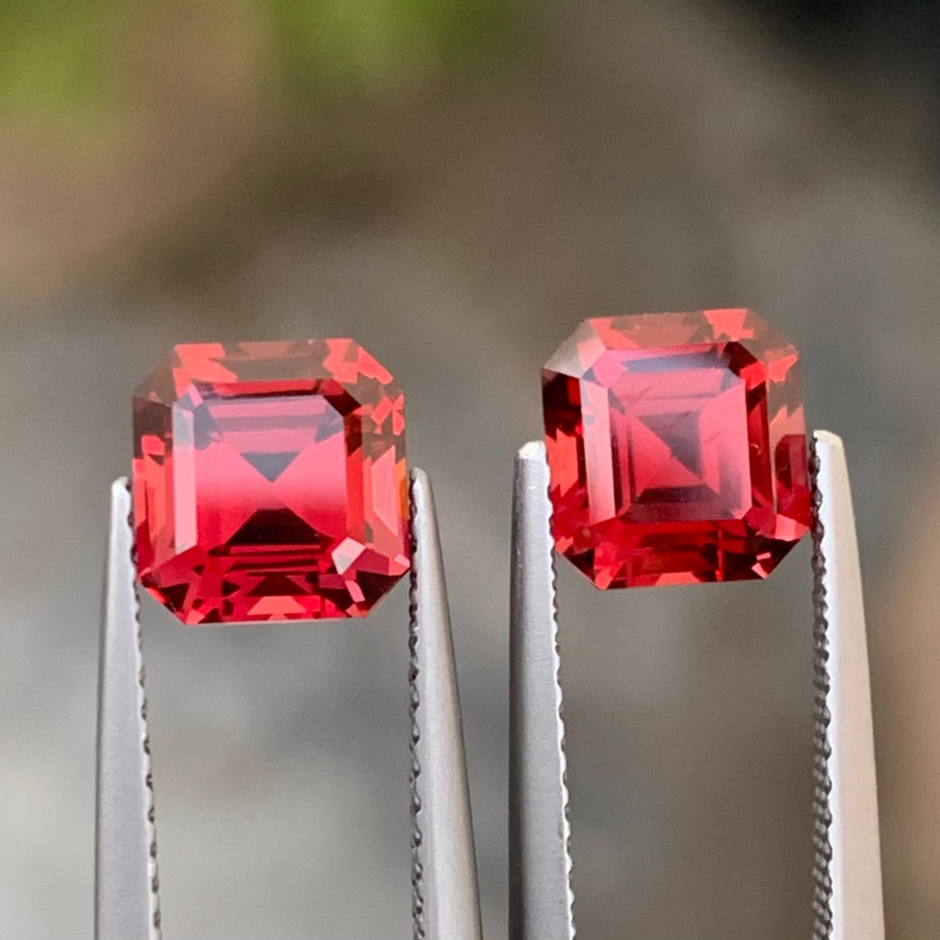 Asscher Cut 4.65 CTS Faceted Rhodolite Garnet Perfect Pairs For Earrings January Birthstone For Sale
