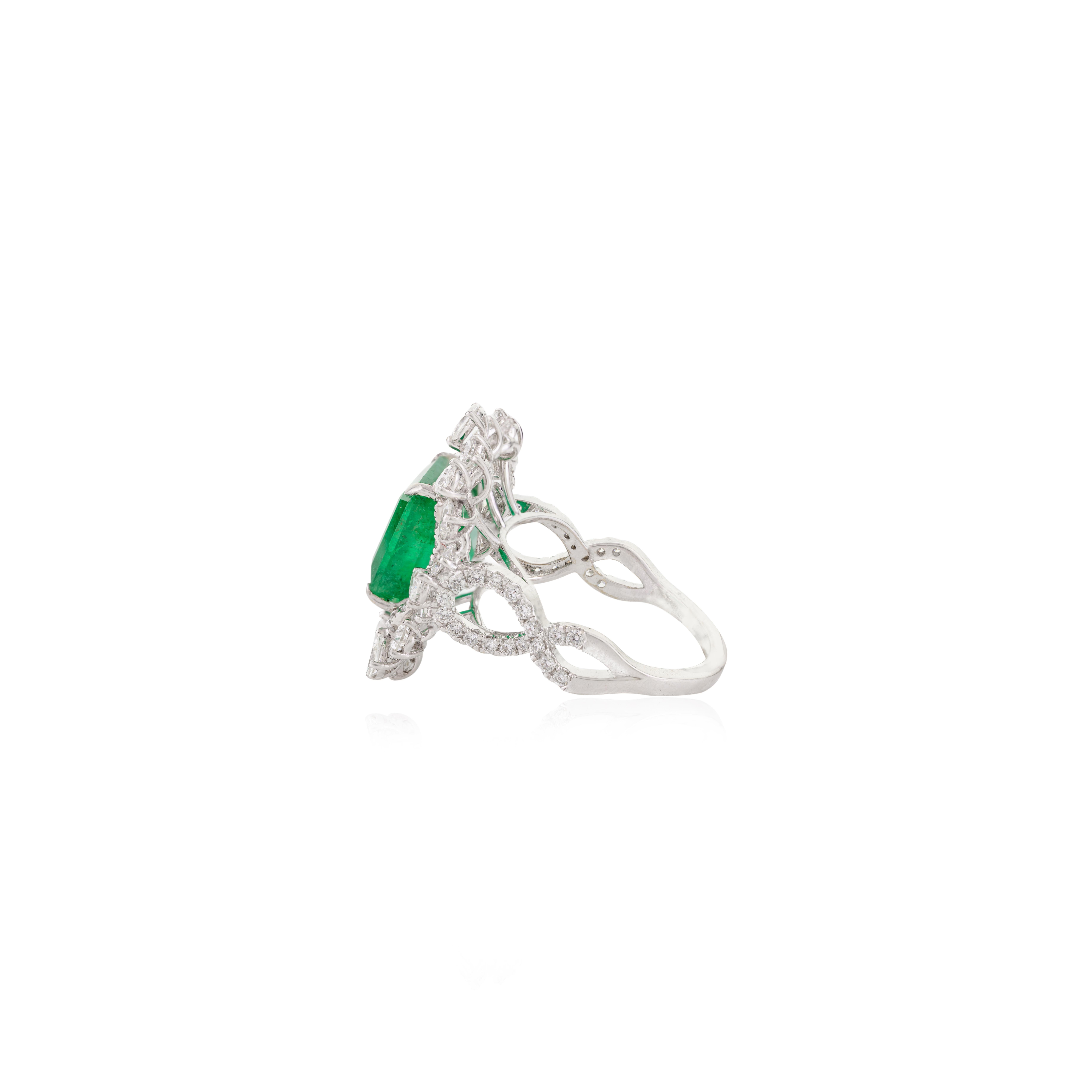 For Sale:  4.65 CTW Regal Emerald Diamond Halo Cocktail Wedding Ring in 18k White Gold 3