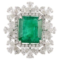 4.65 CTW Emerald Diamond Halo Cocktail Wedding Ring en or blanc 18k