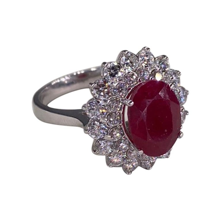 4.65 Carat Ruby  Diamond 18 Karat White Gold Ring For Sale