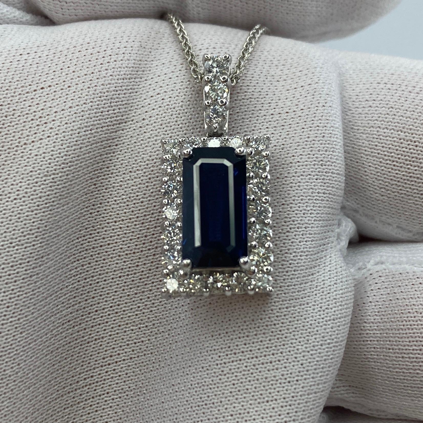 4.65ct Fine Royal Blue Emerald Cut Sapphire & Diamond Rectangle Platinum Pendant For Sale 6