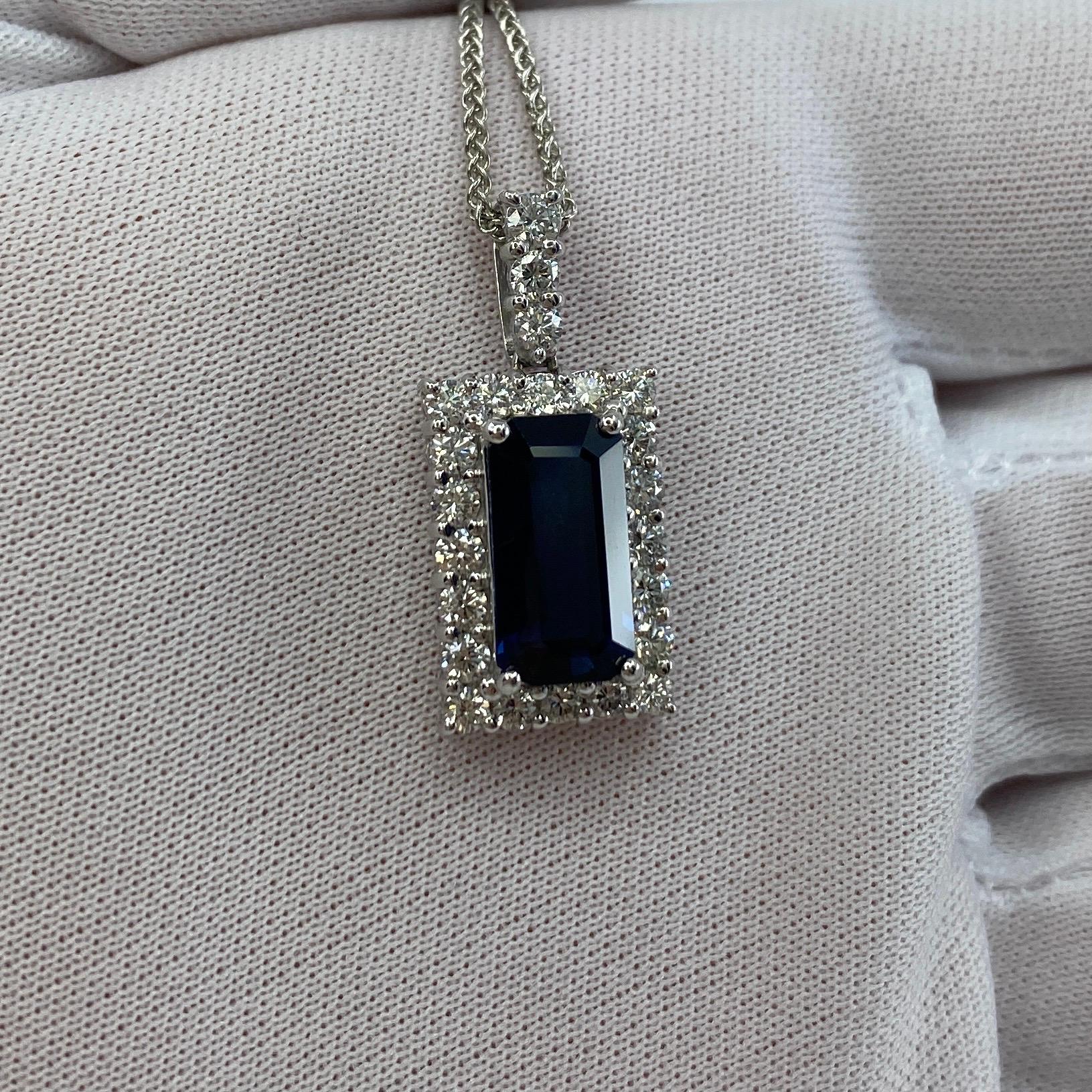 4.65ct Fine Royal Blue Emerald Cut Sapphire & Diamond Rectangle Platinum Pendant For Sale 7