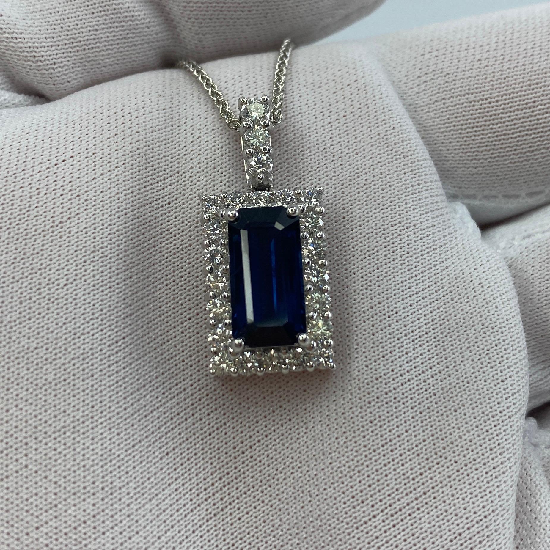 4.65ct Fine Royal Blue Emerald Cut Sapphire & Diamond Rectangle Platinum Pendant For Sale 8